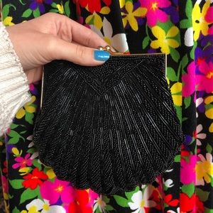 Vintage mini black beaded purse